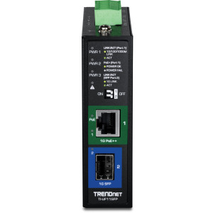 TRENDnet TI-UF11SFP Industrial SFP to Gigabit PoE++ Media Converter, IP50, DIN rail or wall mount, Multi or single mode fiber